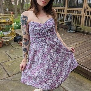 Express strapless purple floral cotton dress size 8